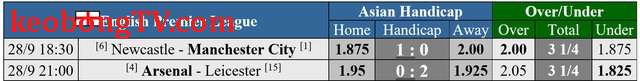  Soi tỉ số trận Newcastle - Manchester City và Arsenal - Leicester